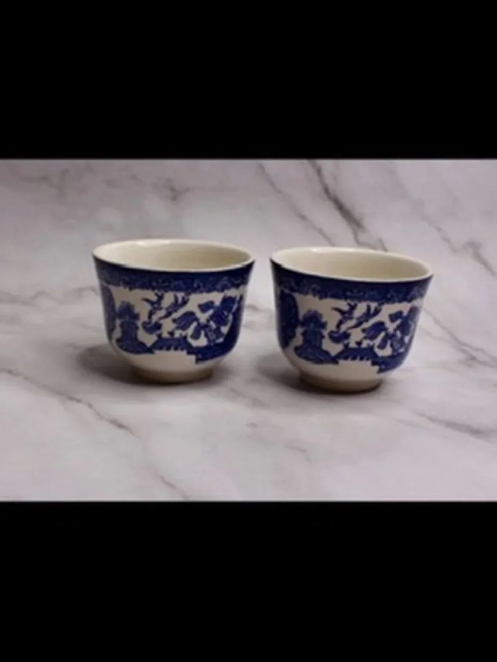 Set of Two Blue Willow Pattern Tea Cups